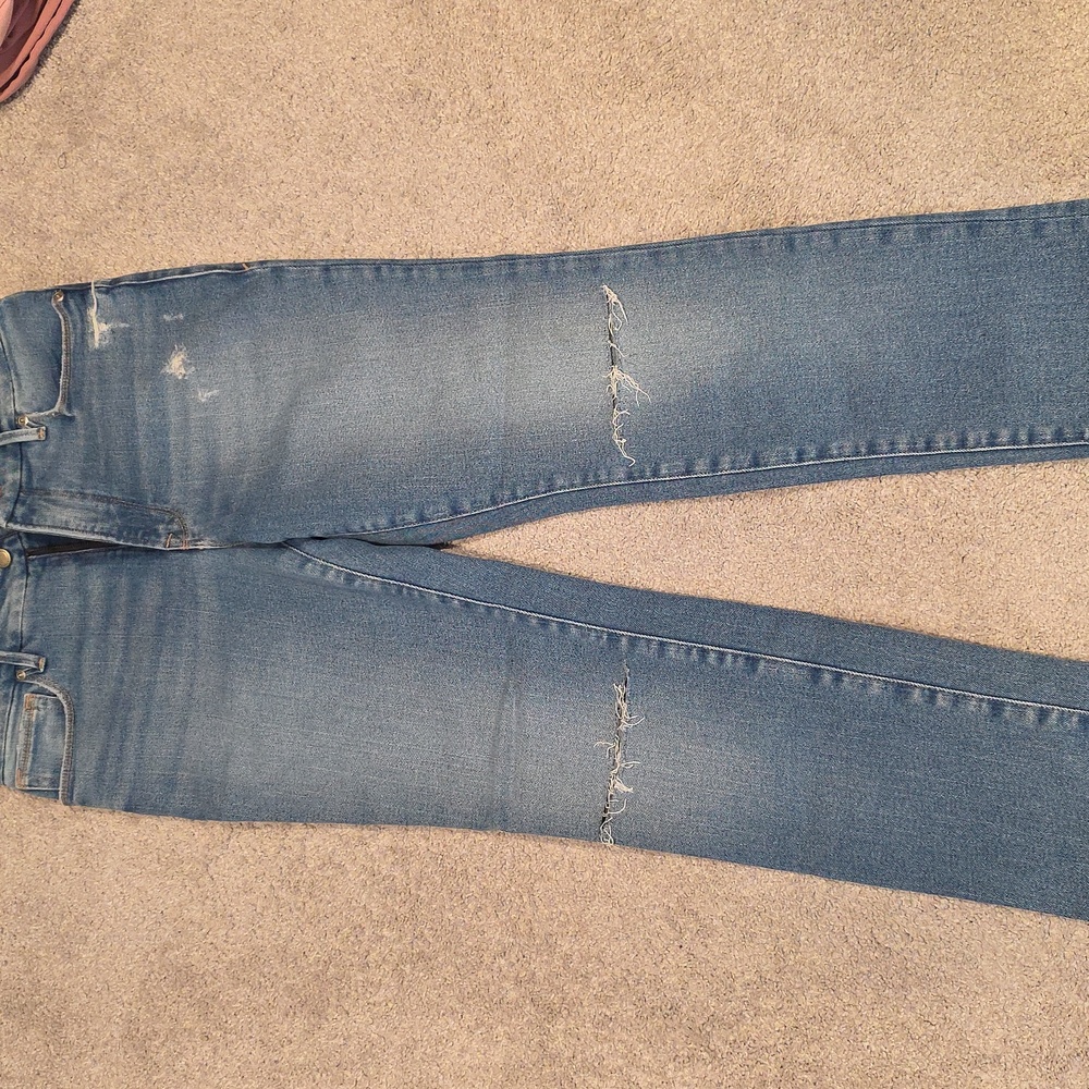Good American Blue Distressed Straight Leg Jeans